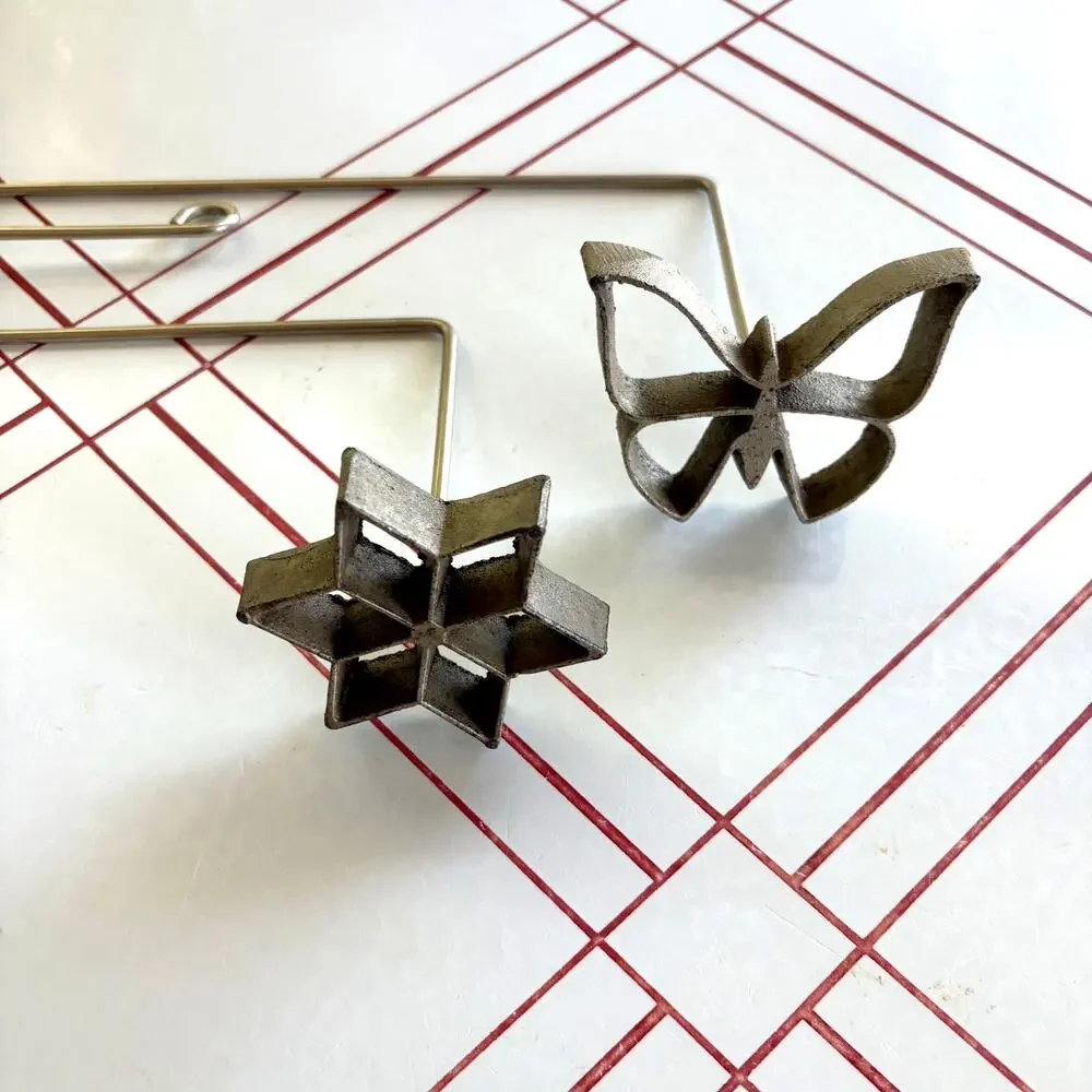Vintage Rosette Iron Set Star & Butterfly Swedish Cookie Waffle Mold